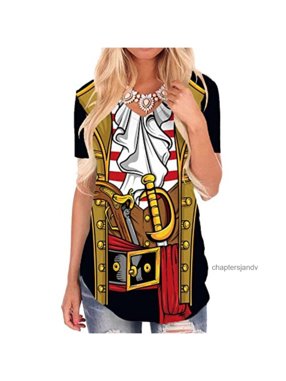 KYKU Pirate T-Shirt V-Neck 3D Print Novelty Costume Women
